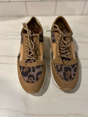 La Strada Leopard Print & Metallic Gold Multi-Panel Fashion Sneakers